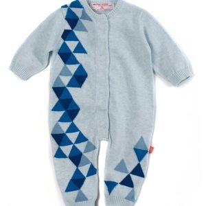 Magnetic Me Geometric Blue Knit Coverall NWT